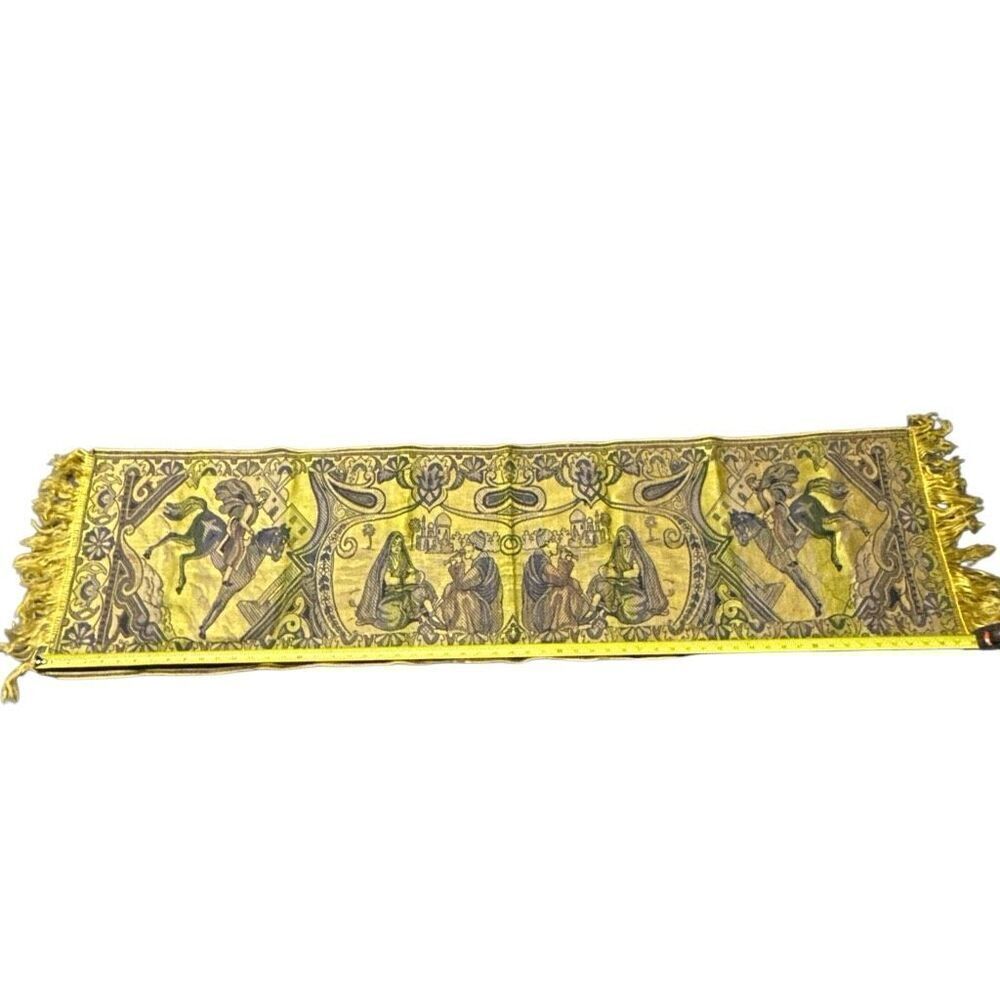 Fringe Gold Black Byzantine Egyptian Handcrafted Hanging Wall Tapestry 15.5"x58"